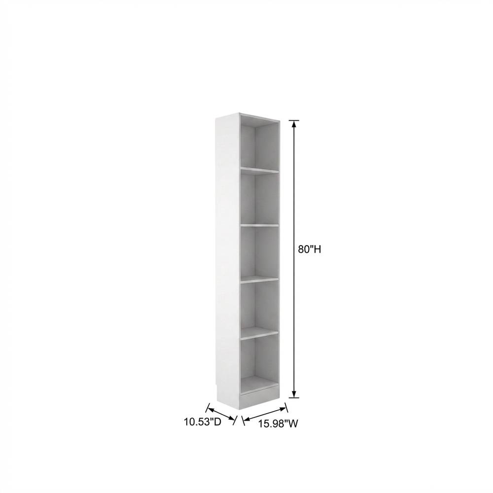 White Tall 5 Shelf Bookcase - Stylish Narrow Bookshelf for Home or Office