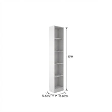 White Tall 5 Shelf Bookcase - Stylish Narrow Bookshelf for Home or Office