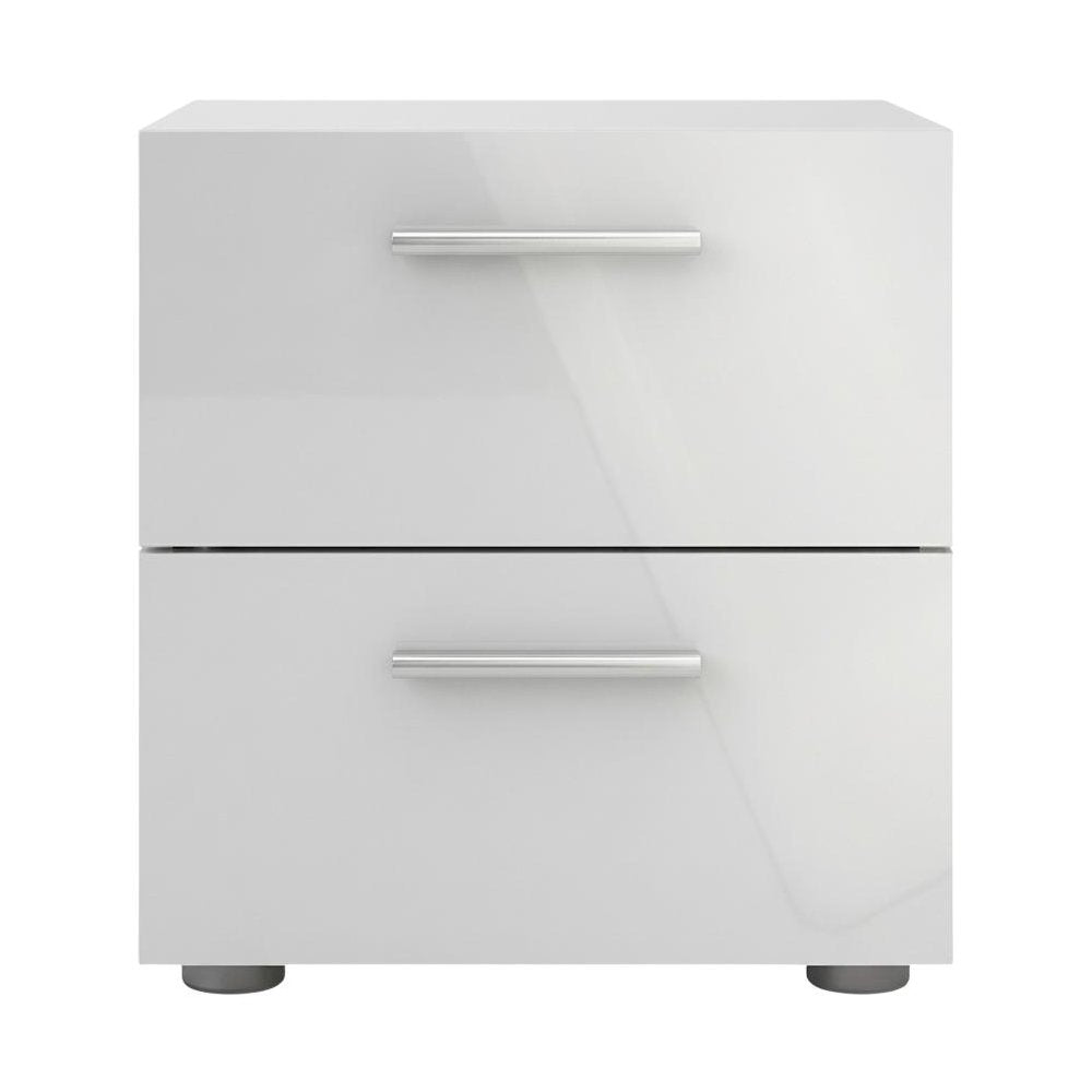 White High Gloss Oak Nightstand with Two Drawers and Timeless Design