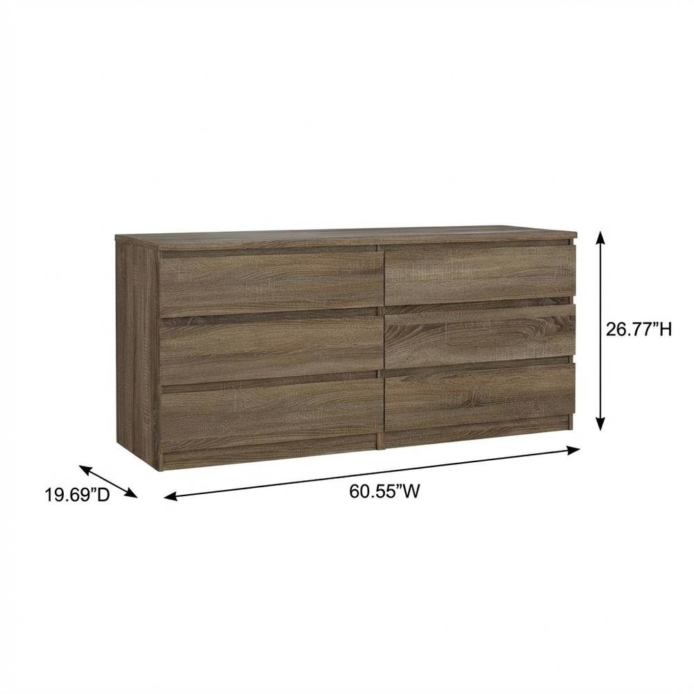 Elegant Truffle Oak Double Dresser with Six Spacious Drawers for Storage