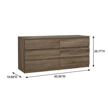 Elegant Truffle Oak Double Dresser with Six Spacious Drawers for Storage