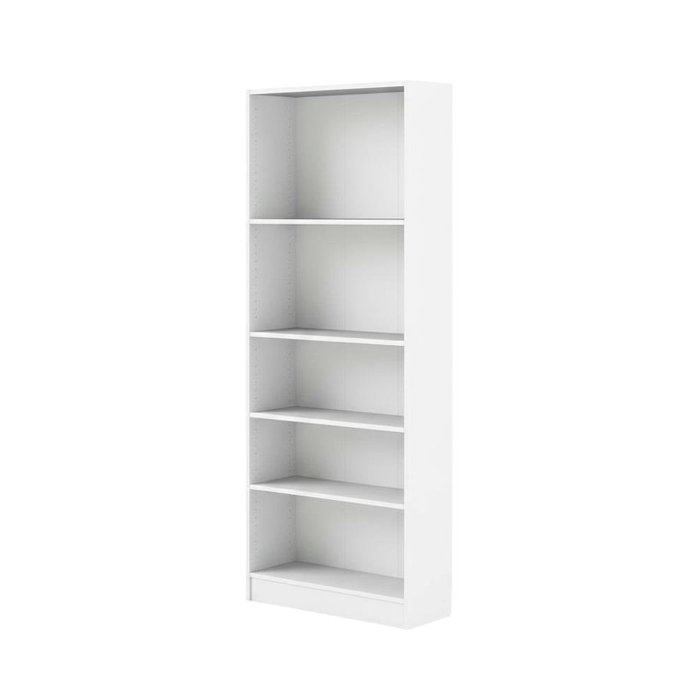 White Tall Wide 5 Shelf Bookcase with Adjustable Shelves and Metal Pulls