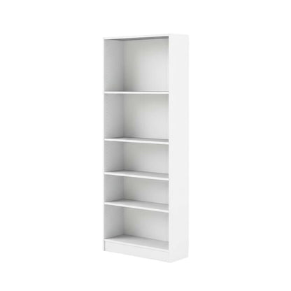 White Tall Wide 5 Shelf Bookcase with Adjustable Shelves and Metal Pulls