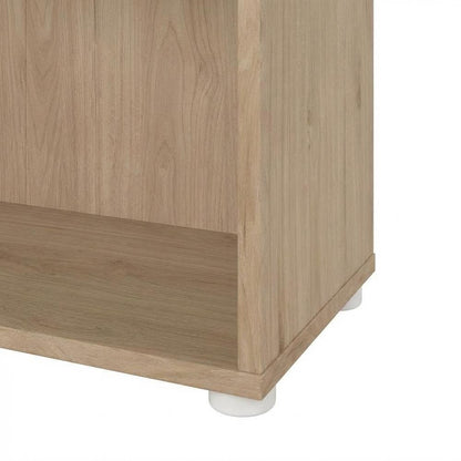 Adjustable 3 Shelf Bookcase with Open Storage and Levelers in Hickory