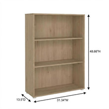 Adjustable 3 Shelf Bookcase with Open Storage and Levelers in Hickory