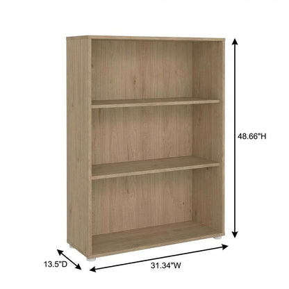 Adjustable 3 Shelf Bookcase with Open Storage and Levelers in Hickory