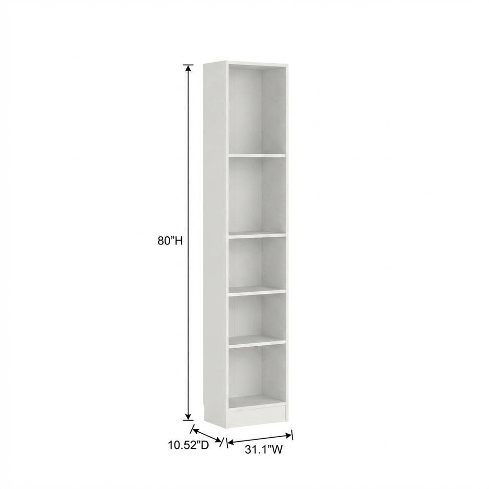 White Tall Wide 5 Shelf Bookcase with Adjustable Shelves and Metal Pulls