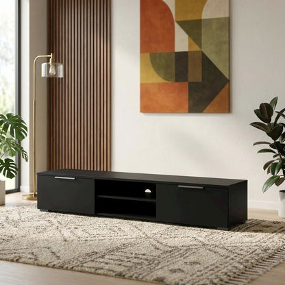 Black Matte TV Stand with 2 Drawers and 1 Shelf for Living Room