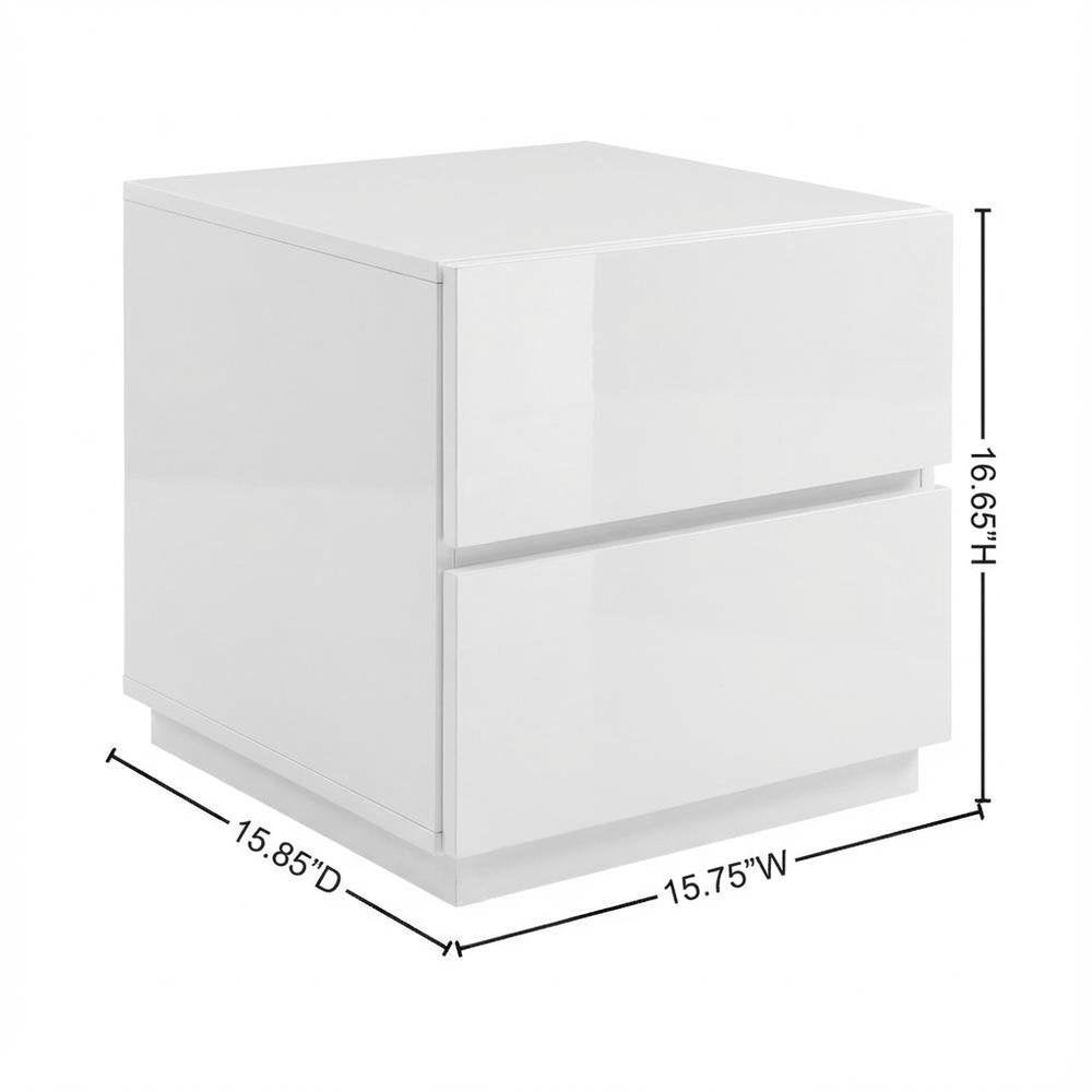 White High Gloss Oak Nightstand with Two Drawers and Timeless Design