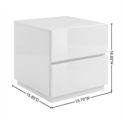 White High Gloss Oak Nightstand with Two Drawers and Timeless Design