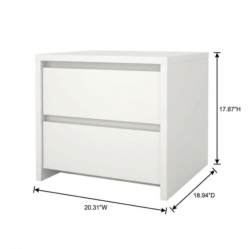 White 17-Inch Tall Nightstand with 2-Drawer Storage and Metal Runners