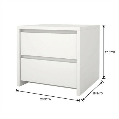 White 17-Inch Tall Nightstand with 2-Drawer Storage and Metal Runners