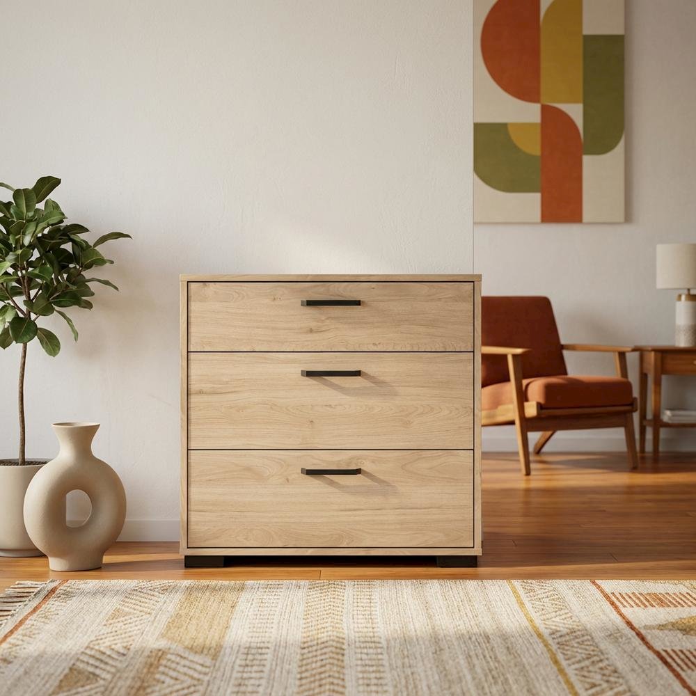 Jackson Hickory 3-Drawer Chest, 27 Inch Wide, Metal Drawer Runners