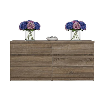 Elegant Truffle Oak Double Dresser with Six Spacious Drawers for Storage