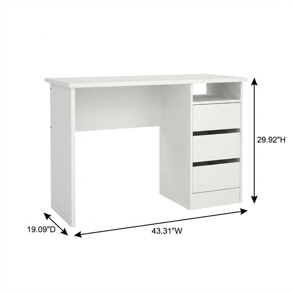 White Computer Desk with 3 Drawers and Open Shelf for Home Office