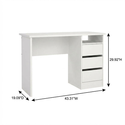 White Computer Desk with 3 Drawers and Open Shelf for Home Office