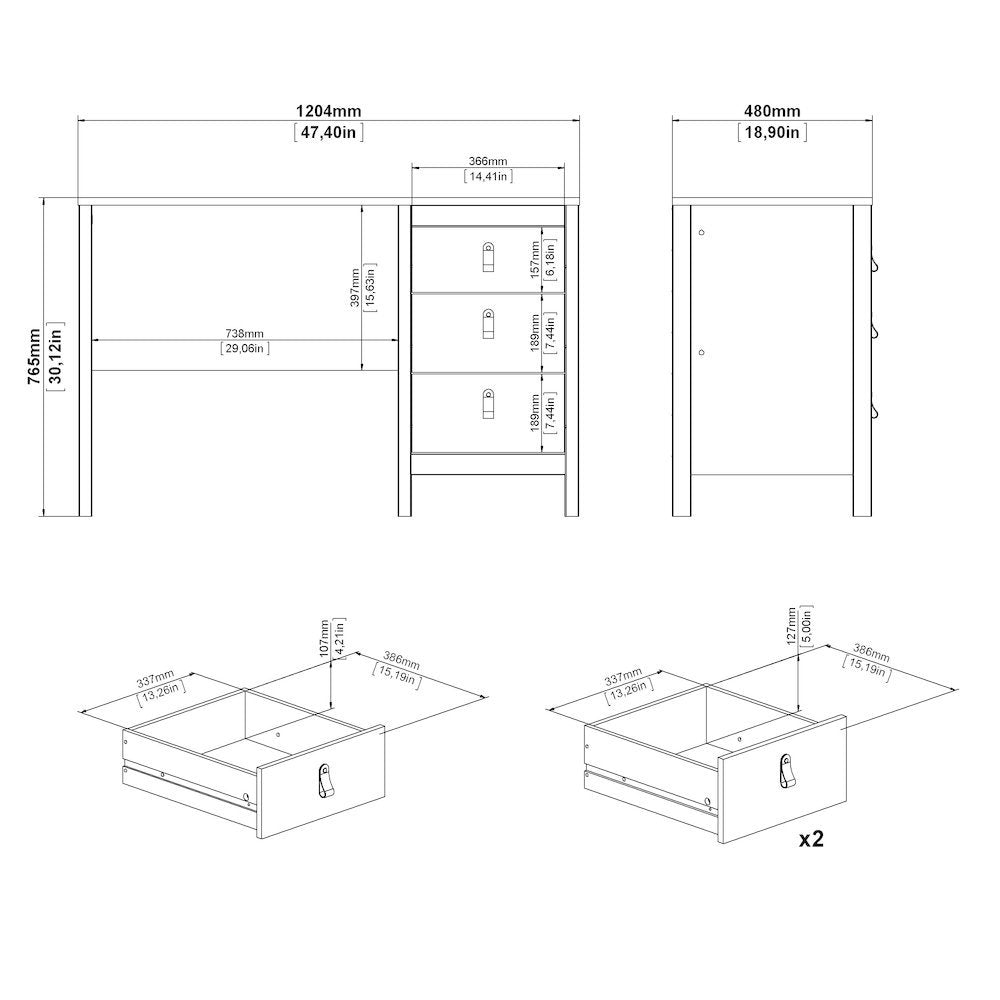 Brown 3-Drawer Home Office Desk for Computer Work or Study Table