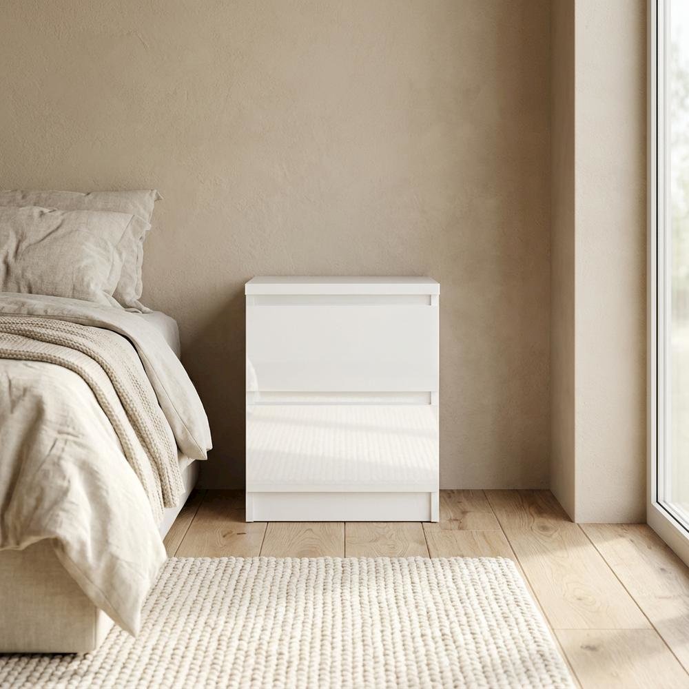 White High Gloss Nightstand with 2 Drawers and Timeless Design