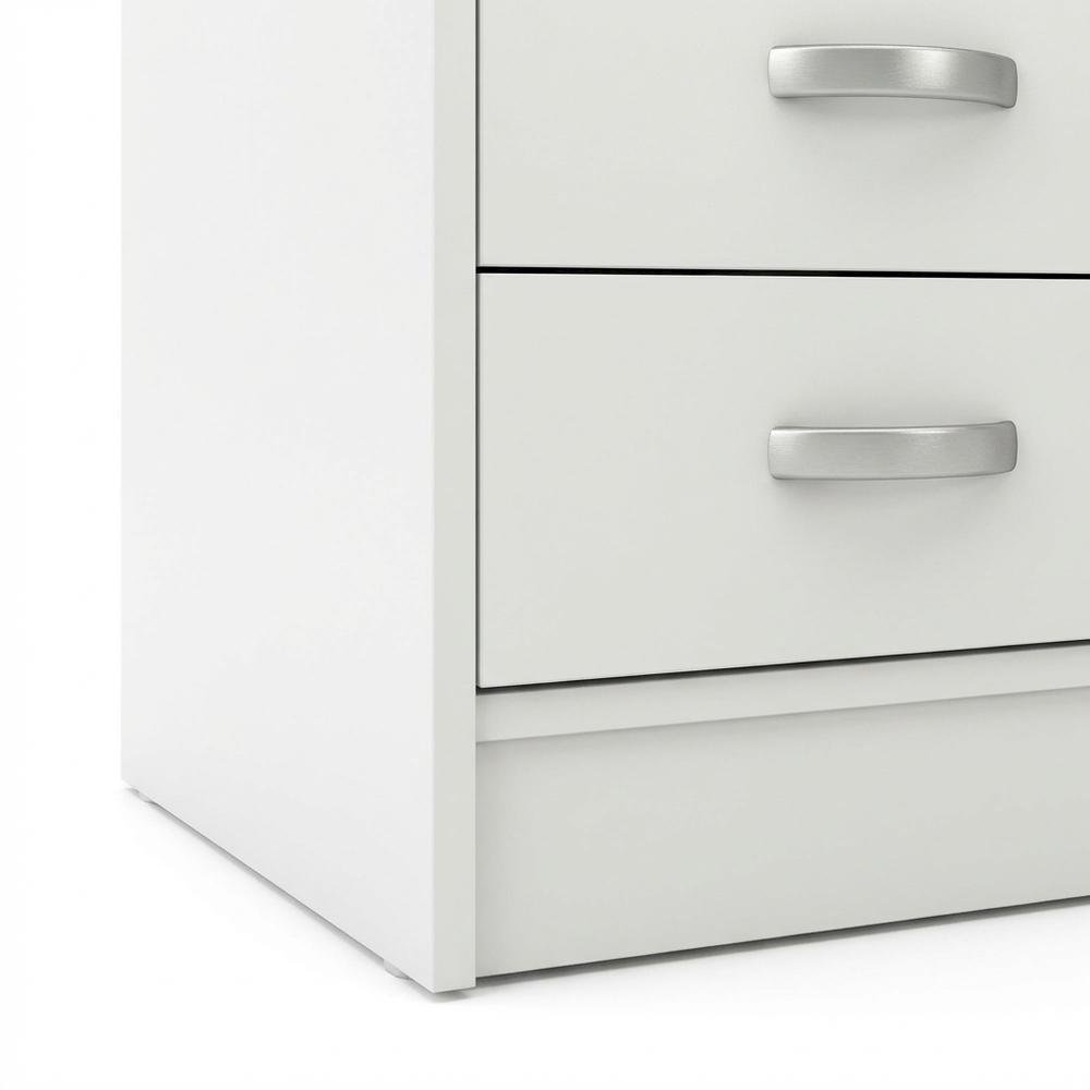 Elegant White Computer Desk Featuring Five Drawers and Open Shelf Design