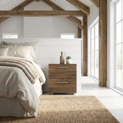 Walnut Nightstand with 2 Drawers and Timeless Style for Bedroom Storage