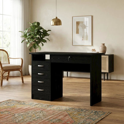 Black 5-Drawer Computer Desk with Storage for Home Office or Workspace
