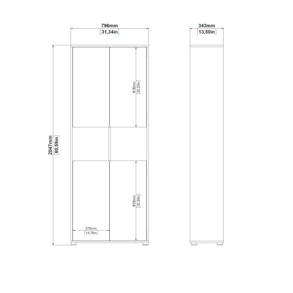 Brown 6-Shelf Bookcase with 4 Doors and Adjustable Shelves