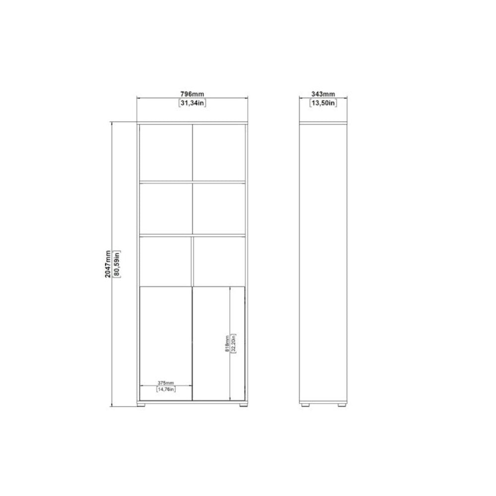Brown 6-Shelf Bookcase with 2 Doors for Home Office or Living Room