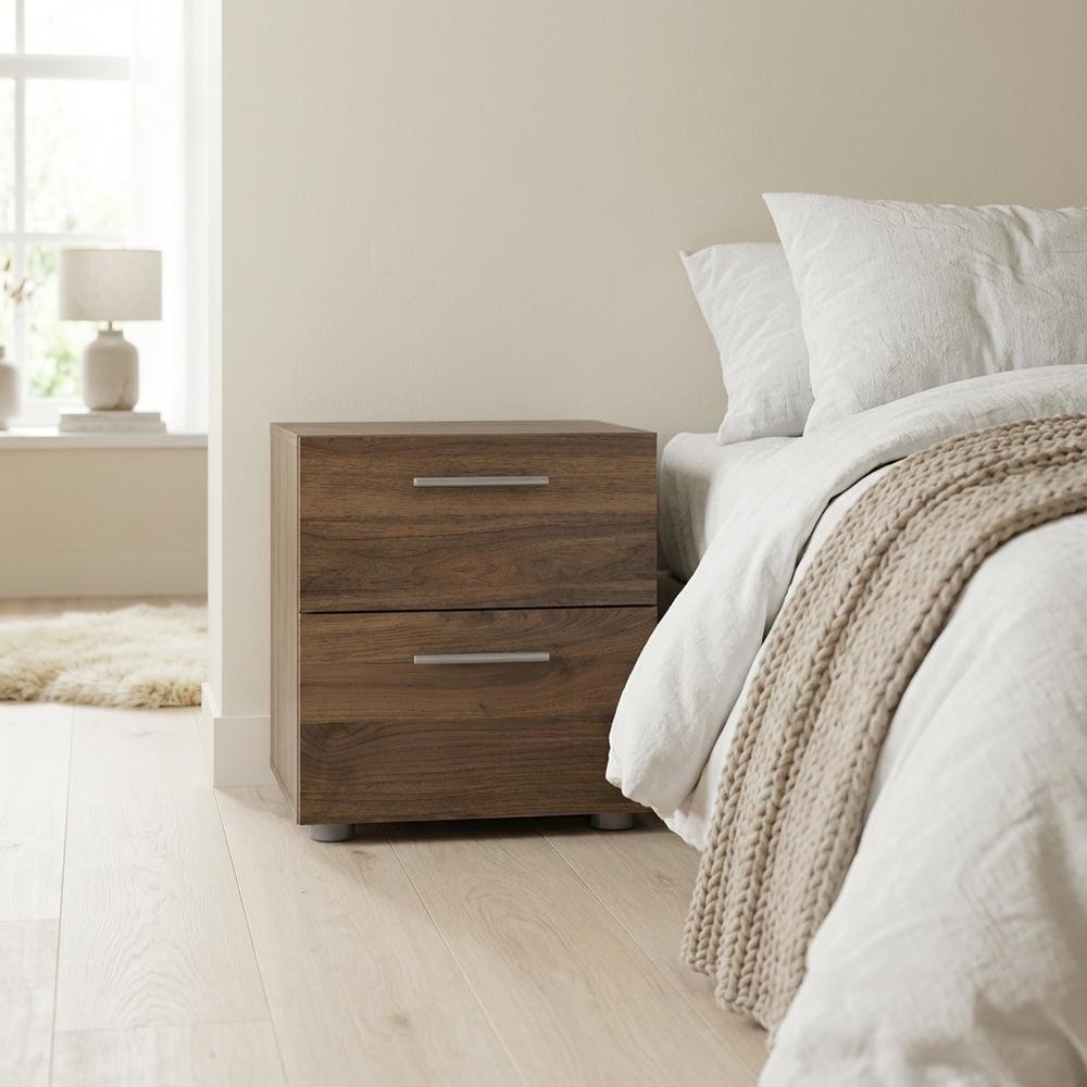 Walnut Nightstand with 2 Drawers and Timeless Style for Bedroom Storage