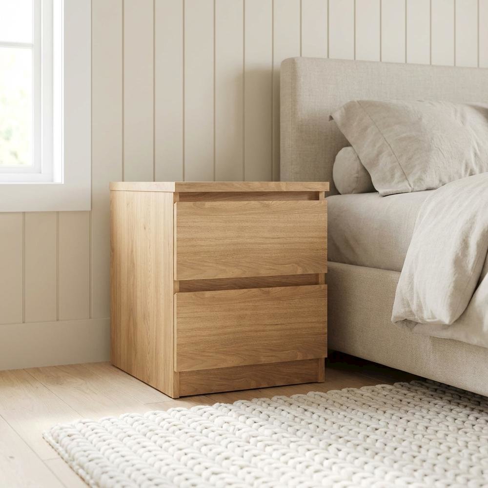 Hickory Nightstand with 2 Drawers and Timeless Design