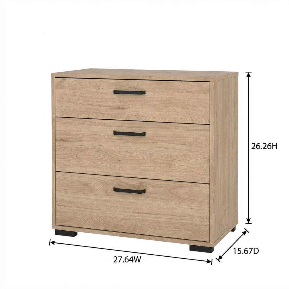 Jackson Hickory 3-Drawer Chest, 27 Inch Wide, Metal Drawer Runners