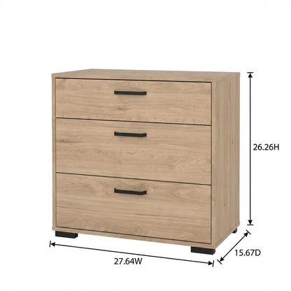 Jackson Hickory 3-Drawer Chest, 27 Inch Wide, Metal Drawer Runners