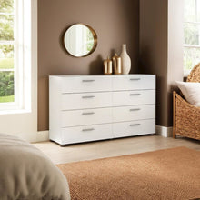 Sleek White Double Dresser with Eight Spacious Drawers for Bedroom Storage