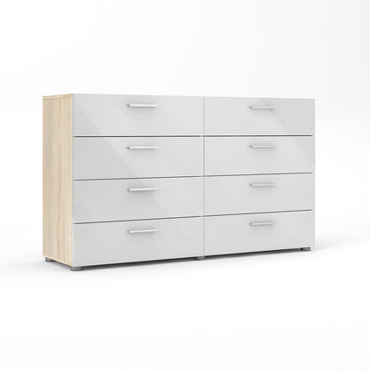 Austin 8 Drawer Double Dresser, Oak Structure/White High Gloss
