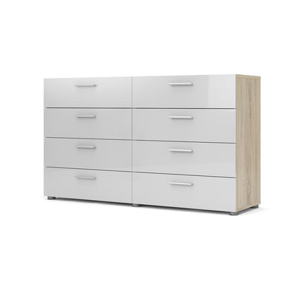 Austin 8 Drawer Double Dresser, Oak Structure/White High Gloss