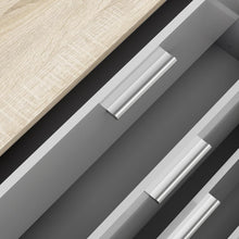 Austin 8 Drawer Double Dresser, Oak Structure/White High Gloss