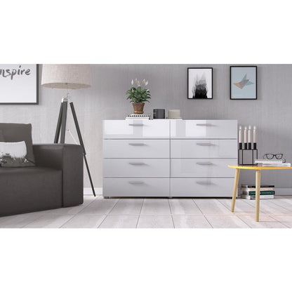 Austin 8 Drawer Double Dresser, Oak Structure/White High Gloss