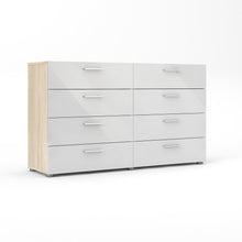 Austin 8 Drawer Double Dresser, Oak Structure/White High Gloss