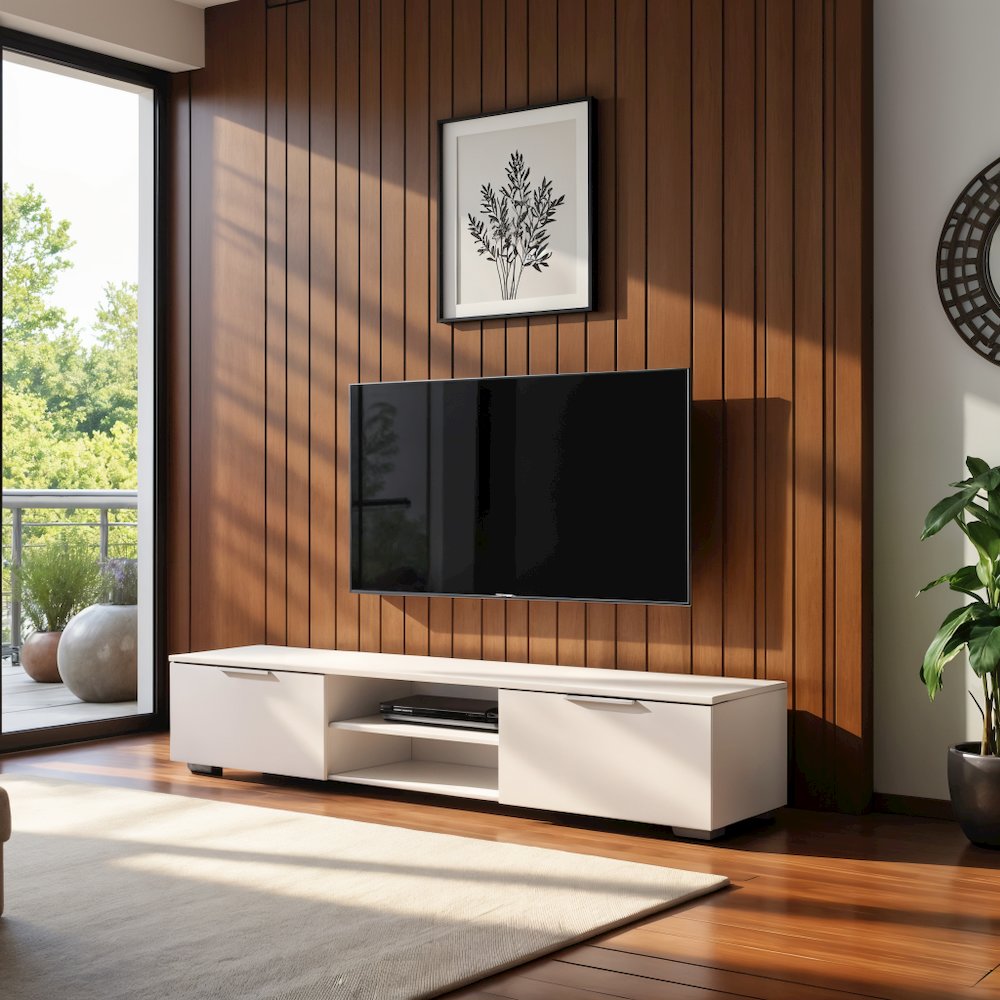 White High Gloss TV Cabinet - Stylish TV Stand with Drawers and Shelves