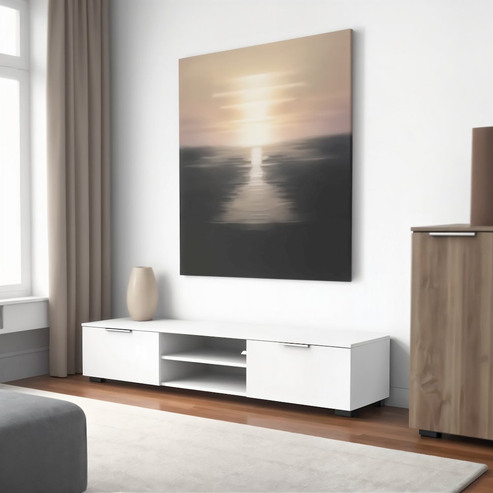 White High Gloss TV Cabinet - Stylish TV Stand with Drawers and Shelves