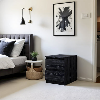 Black 2 Drawer Nightstand - Bedroom Bedside Drawer Storage Furniture