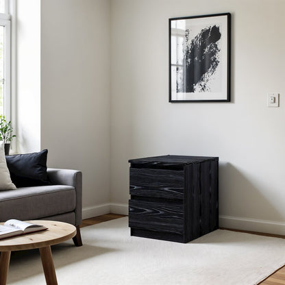 Black 2 Drawer Nightstand - Bedroom Bedside Drawer Storage Furniture