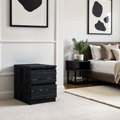 Black 2 Drawer Nightstand - Bedroom Bedside Drawer Storage Furniture