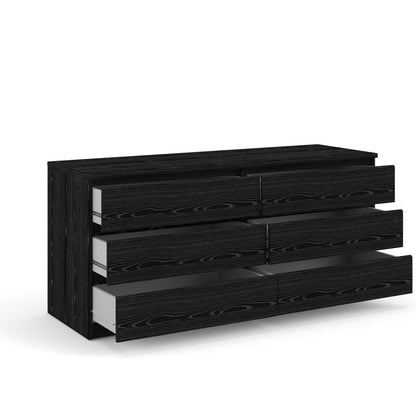 Black 6 Drawer Dresser - Elegant Bedroom and Closet Wood Dresser Storage