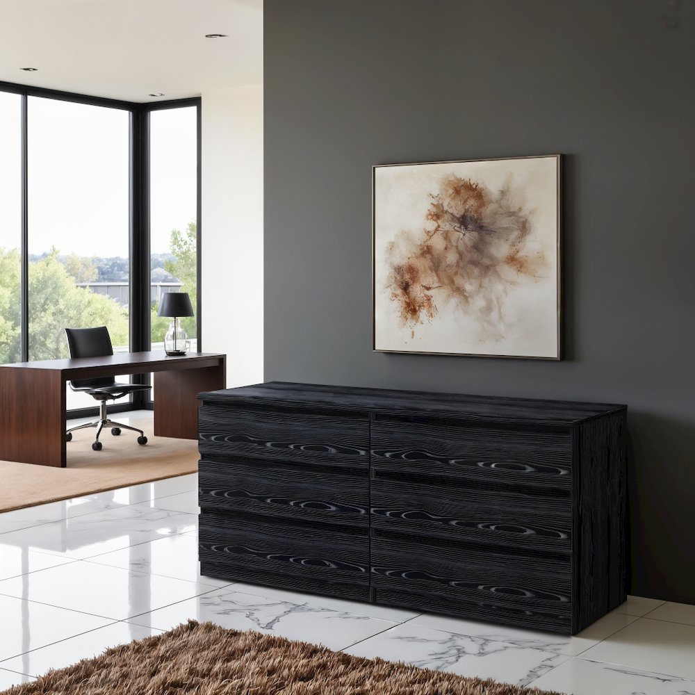 Black 6 Drawer Dresser - Elegant Bedroom and Closet Wood Dresser Storage
