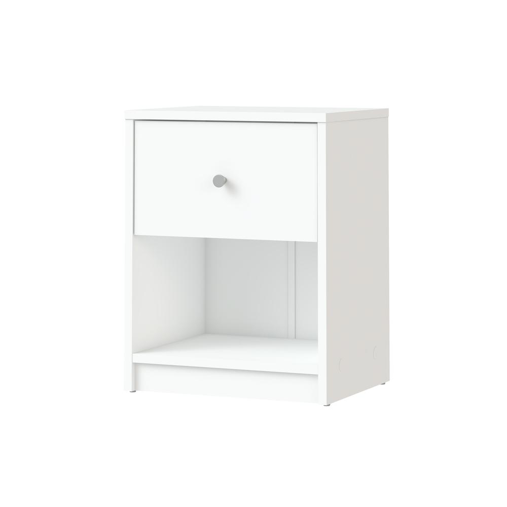 White 1 Drawer Nightstand - Modern Gray Nightstand with Hidden Compartment