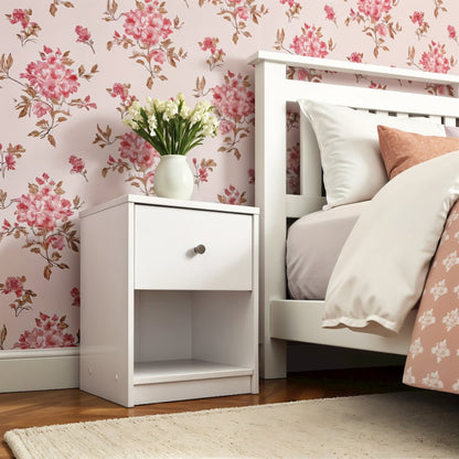 White 1 Drawer Nightstand - Modern Gray Nightstand with Hidden Compartment