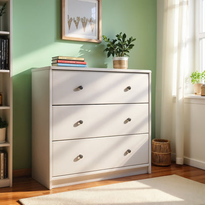 White 3 Drawer Nightstand - Large Bedside Dresser for Stylish Storage