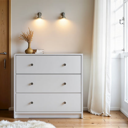 White 3 Drawer Nightstand - Large Bedside Dresser for Stylish Storage