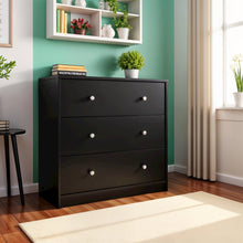 Black 3 Drawer Dresser - Compact Small Chest of Drawers for Bedrooms