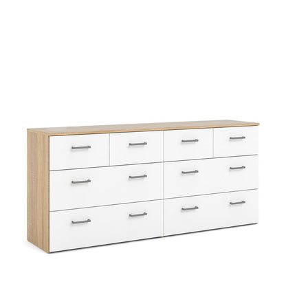 Elegant 8 Drawer Double Dresser with Oak Structure and White Accents
